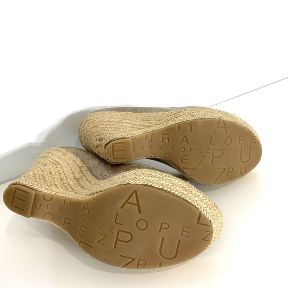 Pura Lopez Metallic Leather Open Toe Espadrille Platform Wedge size 39 - Picture 7 of 10